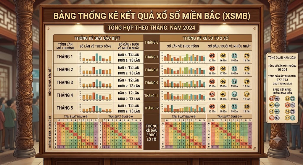 Bảng thống kê kết quả xổ số miền Bắc hàng tháng