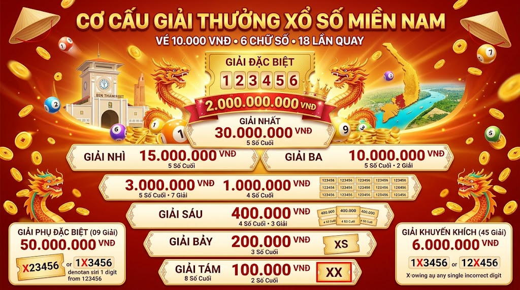 Cơ cấu giải thưởng XS miền nam 