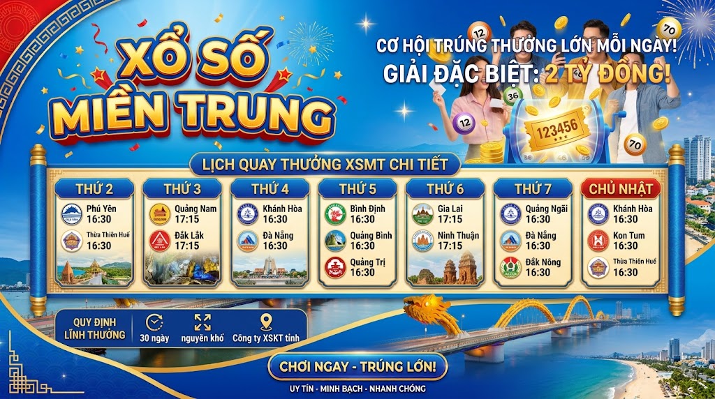 Lịch quay thưởng xổ số miền trung chi tiết các ngày trong tuần